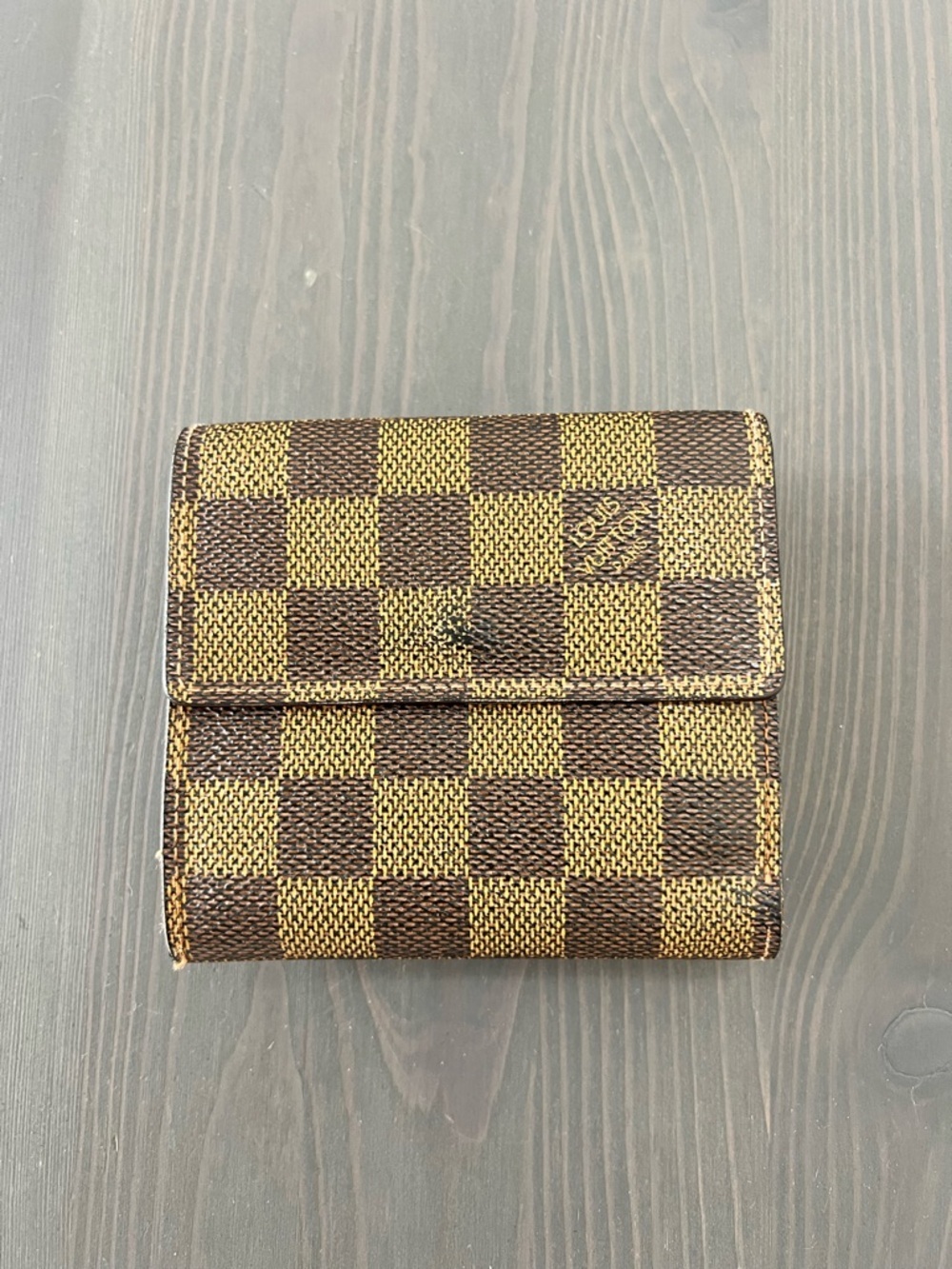 Louis Vuitton Damier Ebene Elise Trifold Wallet Brown Canvas Snap Vintage Auth - Picture 5 of 12
